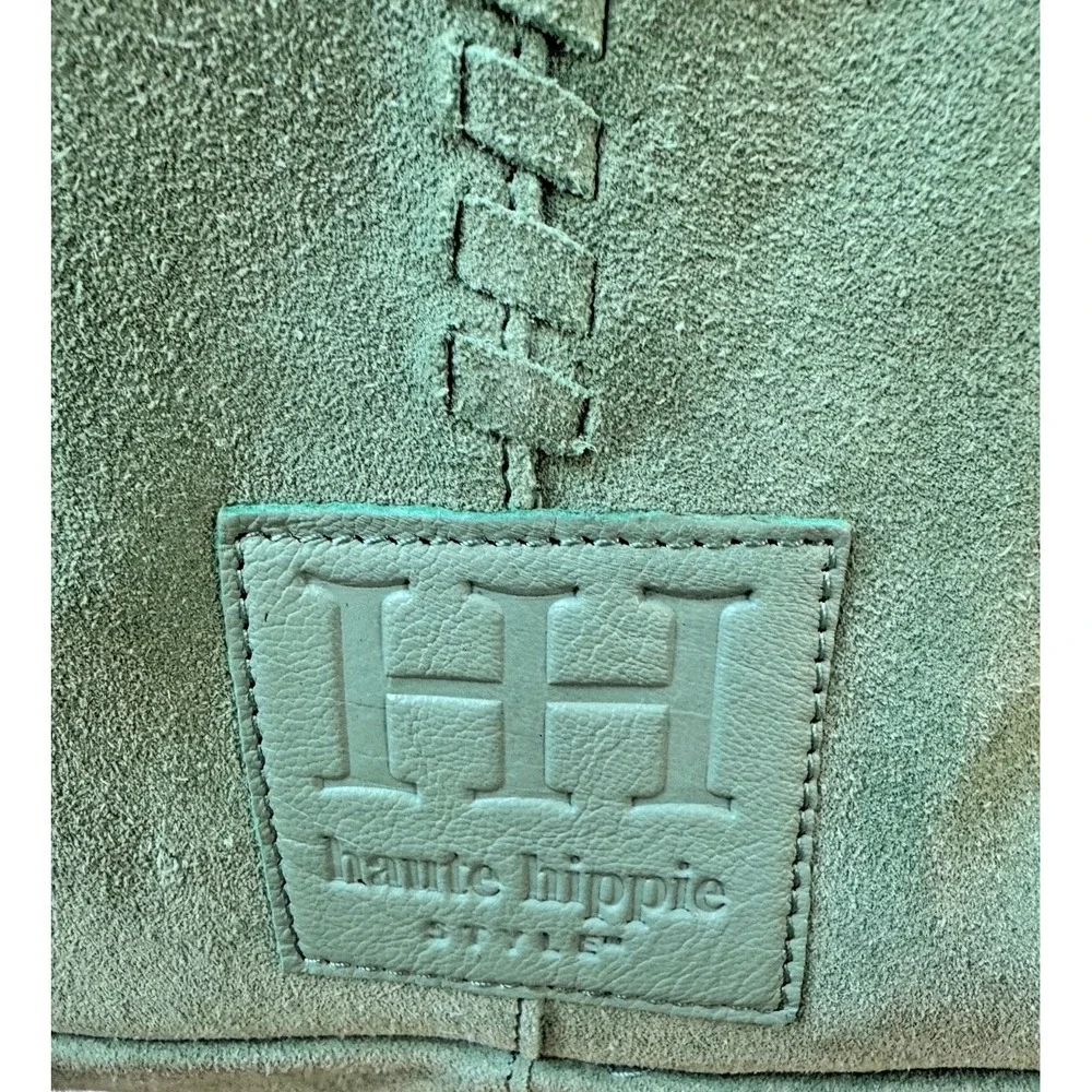 Haute Hippie Style Festival Suede Hobo Bag Green Braided Details Interior Pouch